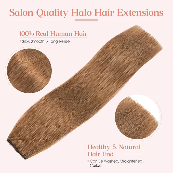 Hairro Wire Hair Extensions Human Hair, Fish Line Invisible Adjustable & Clips in Extensions Straight, 100% Real Hairpieces Seamless Blending for Women, 20 Inch 100g Light Brown