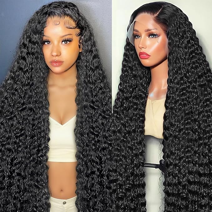 32 Inch Deep Wave Lace Front Wigs Human Hair 200 density 13x6 HD Transparent Lace Front Wigs Human Hair Pre Plucked Deep Curly Wig Natural Color Glueless Wigs for Black Women