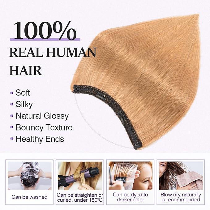 Halo Hair Extensions Real Human Hair,Halo Hair Extension 100% Human Hair, Wire Hair Extensions,Straight 27 Dark Blonde 14inch/60g