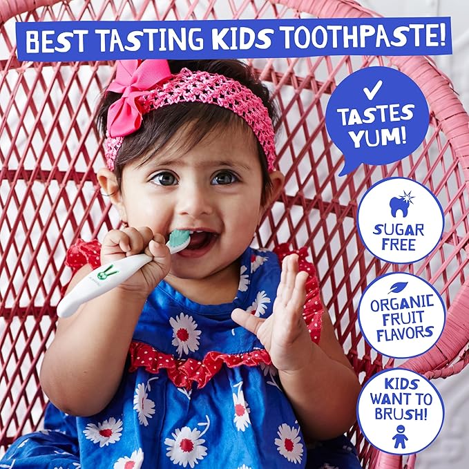 Jack N' Jill Natural Toothpaste for Baby and Infants - Fluoride Free Training Toothpaste, 40% Xylitol, BPA Free - Strawberry & Blueberry, 1.76 oz (Pack of 3)