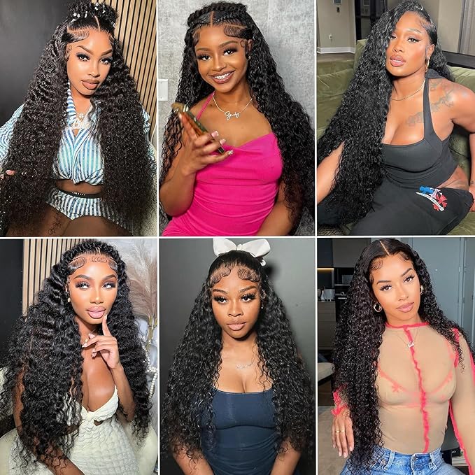 VIOLET 12A Deep Wave Human Hair Bundles 14 16 18 Inch Bundles Human Hair 100% Unprocessed Brazilian Virgin Hair Deep Wave 3 Bundles Human Hair Extensions for Women Natural Color