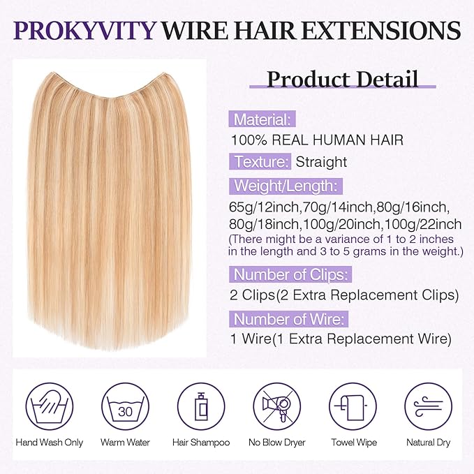 Halo Hair Extensions Real Human Hair,Halo Hair Extension 100% Human Hair,Wire Hair Extensions,Thicker 12P613 Golden Brown Mixed Bleach Blonde 16inch/80g
