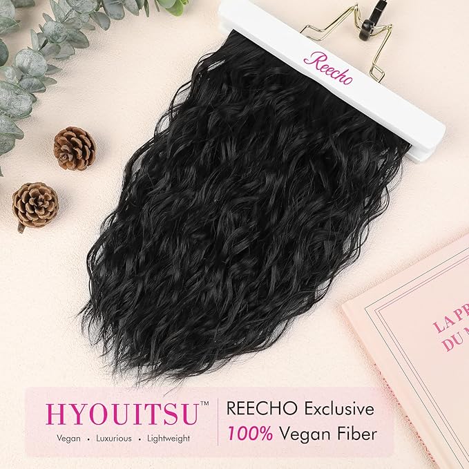 REECHO Hair Extensions, 4PCS Clip in Hair Extensions 12" Short Curly Wavy Black Hair Extensions Invisible Lace Weft Natural Soft Hairpieces for Women – Black