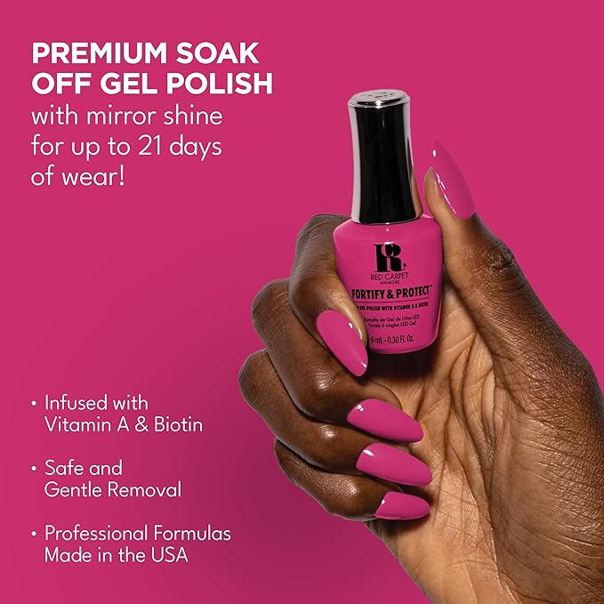 RC Red Carpet Manicure Fortify & Protect Bright Pink Crème Gel Polish for Strong, Healthy Nails - Infused with Vitamin A & Biotin - (Cherry Blossom Beauty) Led Nail Gel Color, 0.3 Fl Oz