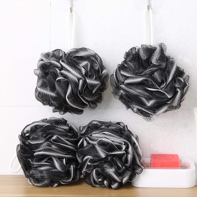 BTYMS 4 Pieces Shower Loofahs Bath Scrunchies 75g/pcs Large Bath Sponge Body Loofahs Shower Pouf Mesh Pouf for Bathing