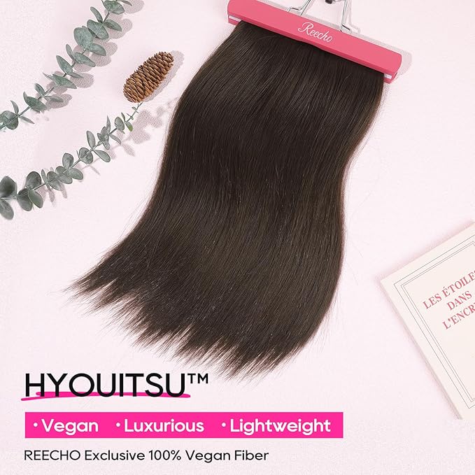 REECHO 16" Invisible Wire Hair Extensions with Thinner Softer Lace Weft Adjustable Size Removable Secure Clips in Short Straight Secret Hairpiece for Women - Chocolate Brown