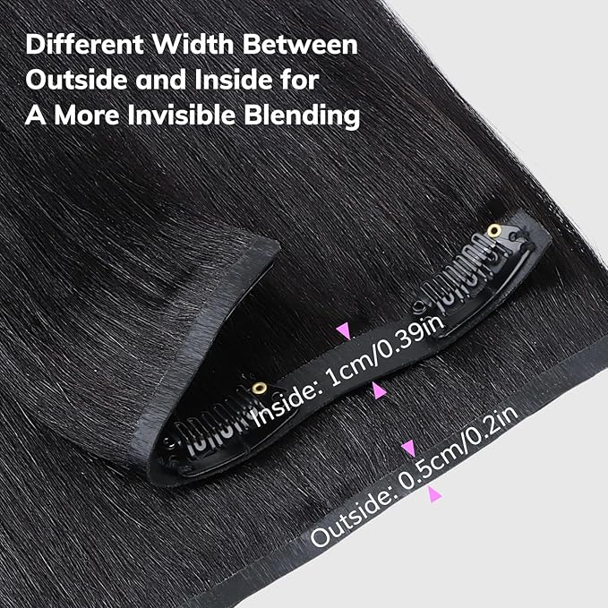 IDN BEAUTY Seamless Clip In Hair Extensions Human Hair, Yaki Straight 18 Inch 110g 7pcs Natural Black Remy Virgin Human Hair Seamless Clip Ins For Black Women PU Weft Invisible Edge