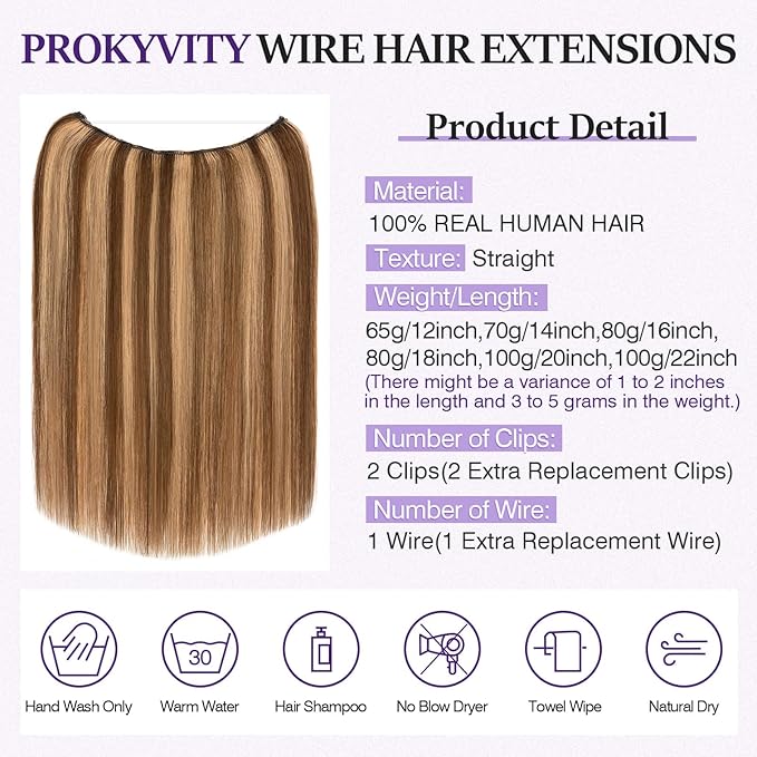 Halo Hair Extensions Real Human Hair,Halo Hair Extension 100% Human Hair,Wire Hair Extensions,Thicker 4P27 Medium Brown Mixed Dark Blonde 20inch/100g