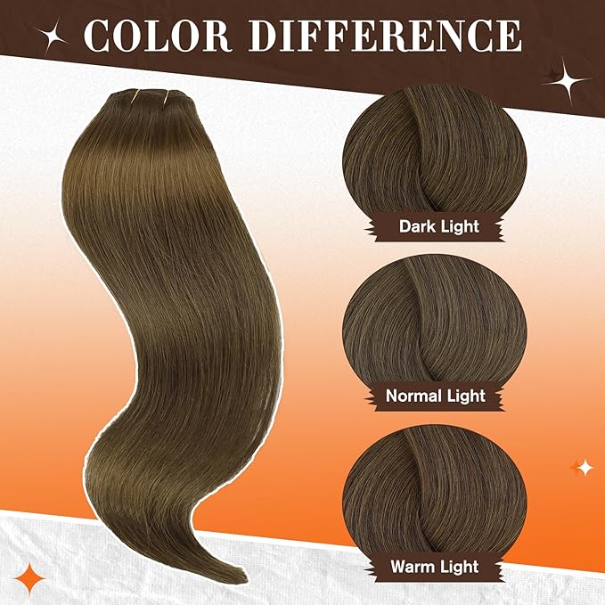 Full Shine Brown Human Hair Extensions 16 Inch Real Human Hair Extensions Clip in Extensions Straight Remy Hair Medium Brown Brazilian Clip in Real Hair Natural Extensions 60 Grams 3Pcs