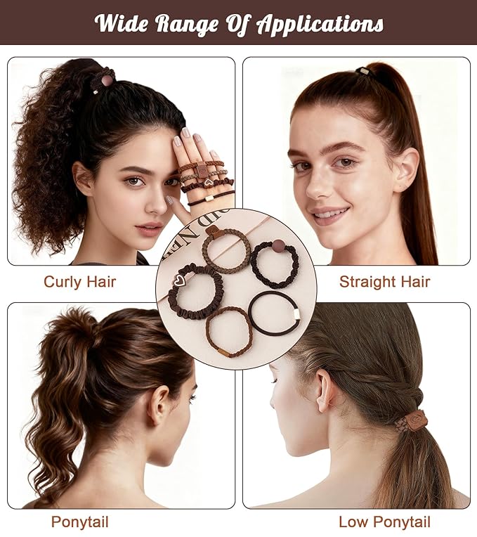 20Pcs Hair Ties -No Damage Seamless Nylon Fabric Bands, Seamless Soft Thick Ponytail Holder Scrunchies Fashion Head Bands for Women Girls(brown 20pcs)