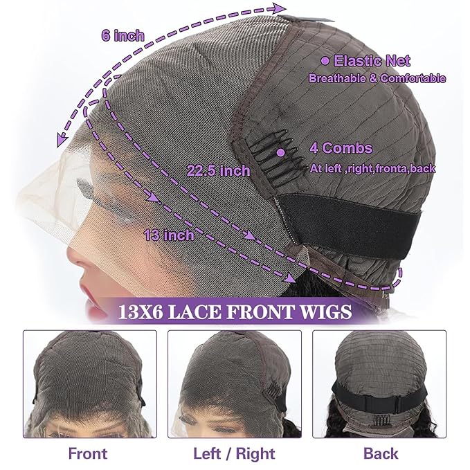 13x6 Lace Front Wigs Human Hair Water Wave 200 Density 13x6 HD Full Lace Frontal Wigs Pre Plucked Wet and Wavy Glueless Deep Curly Human Hair Wigs for Women Natural Black 22 Inch