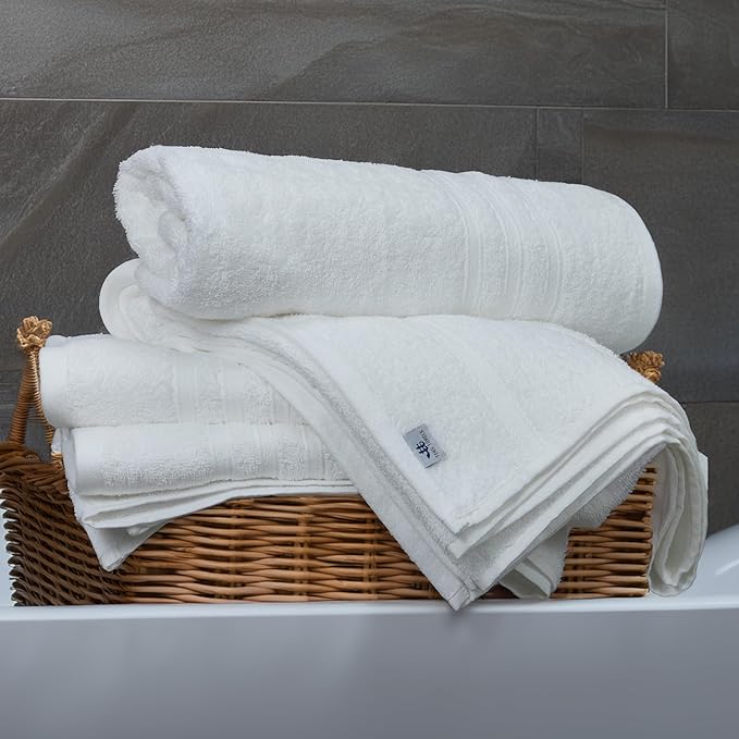 Tens Towels Pack of 4 Soft Bath Towels, 100% Cotton, 27 x 54 Inches, Lightweight & Quick-Dry, Ideal for Daily Bathroom Use, Practical & Comfortable, White