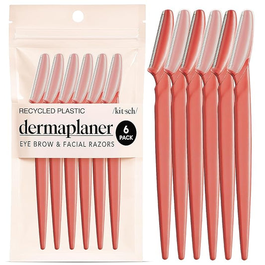 Kitsch Dermaplane Razor for Women Face – Face Razors for Women & Men, Eyebrow Trimmer & Face Shaver – Exfoliating Facial Razor & Skin Care Tool for Smoother Skin - Coral, 6 pcs
