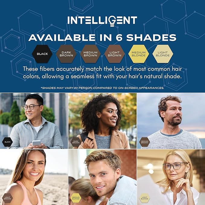 Intelligent Precision Hair-Volumizing Fibers (Black) | Undetectably Fill in Thinning Hair | 6 Shades Designed For Men or Women | 27.5g