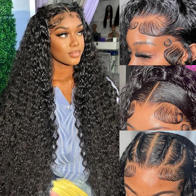 32 Inch Deep Wave Lace Front Wigs Human Hair 200 Density 13x4 Lace Frontal Wigs Human Hair Pre Plucked Deep Curly Wigs Human Hair for Women Nature Black