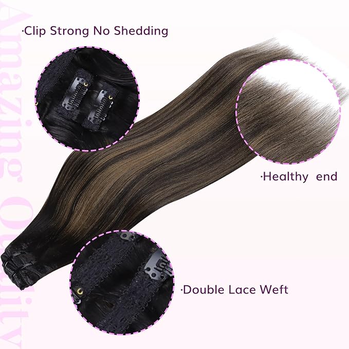IDN BEAUTY Clip In Hair Extensions Real Human Hair, Yaki Straight 22 Inch 120g 7pcs, 1B/6/1B Balayage Natural Black to Chestnut Brown Remy Human Hair Extensions Clip Ins Real Human Hair Black Women