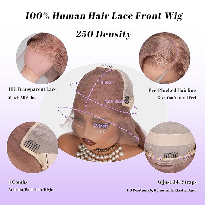 Ash Blonde Wig Human Hair 250 Density 32 Inch 13x6 Body Wave Colored Lace Front Wig Human Hair Pre Plucked, 100% Real Human Hair No Synthetic Blend Tangle Free Shedding Free Triple Lifespan 3X