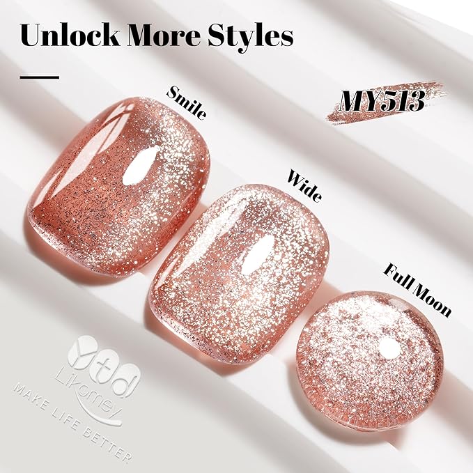 YTD Likomey Cat Eye Gel Nail Polish,Platinum 15ml Pink Magnetic Reflective Flash Sparkle Glitter Shiny Salon Home Fall Winter UV Varnish with Magnet Stick,HEMA Free TPO Free,MY513