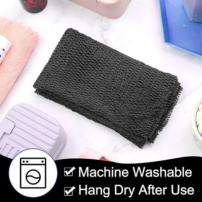 Geiserailie African Net Sponge Long Bathing Net Shower Body Scrubber Back Scrubber Skin Smoother Bathing Sponge for Daily Use or Stocking Stuffer(Black)