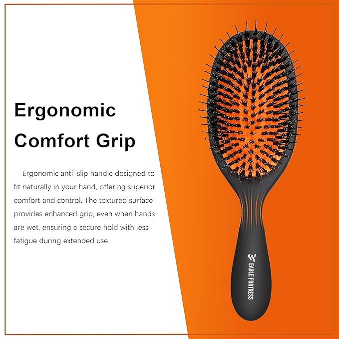 Hair Brush, Nylon and 100% First Cut Soft Boar Bristle Brush for Women Men Kids - Suitable for Fine/Thick/Long/Curly/Thinning/Wet/Dry Hair,Smooths Frizz and Enhance Shine & Salon-Quality
