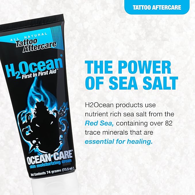 H2Ocean Ocean Care Tattoo Aftercare Lotion – Fragrance & Dye Free Tattoo Moisturizing Cream – Water-Based Vegan Skin Care for New & Old Tattoos – Heals, Revitalizes & Hydrates Tattooed Skin, 2.5oz