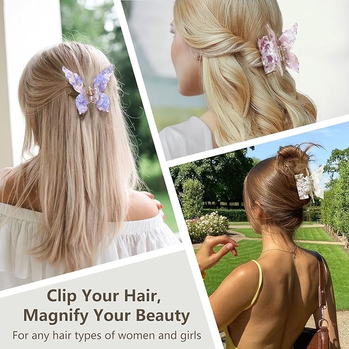 Shinowa Butterfly Hair Clips, 4 Packs Butterfly Hair Claw Clips for Thick Thin Hair, 2.75 Inch Beautiful Hair Clips for Styling, Hair Accessories for Girls and Women