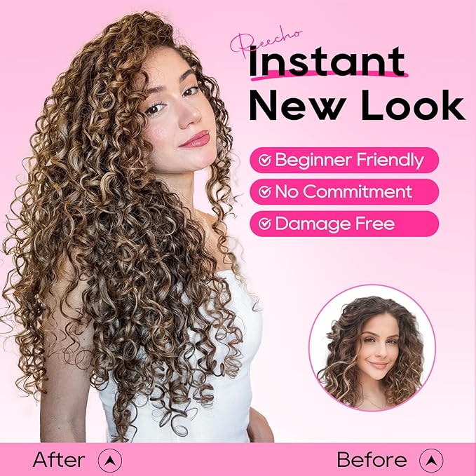 REECHO Curly Hair Extensions - 4PCS 18" GoGo Curly Clip in Hair Extensions 100% Super Protein Hairpieces with Invisible Lace Weft Silky Soft Natural Look for Women - Natural Black