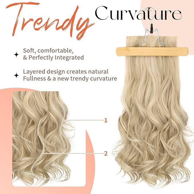 Kookastyle Clip in Hair Extensions 4 pcs Natural Long Synthetic Curly Hairpieces Layered Soft Invisible for Women Light Brown with Platinum Blonde 20 Inch