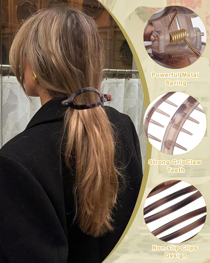 6 PCS French Flat Hair Clips for Women 2 Styles Large Matte Flat Claw Clips Strong Hold No-Slip French Hair Barrettes for Thick Thin Hair(Leopard 3)