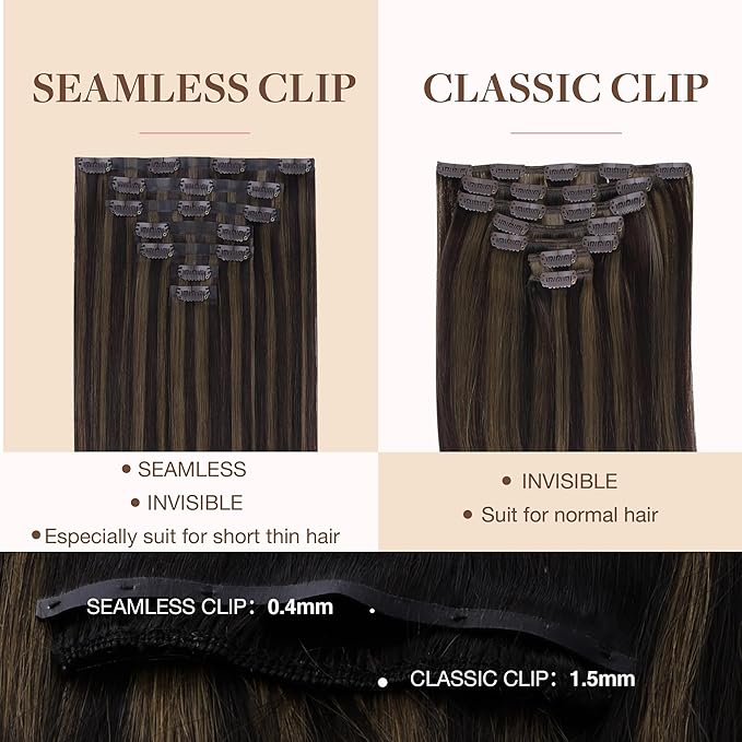 GOO GOO Clip in Hair Extensions Real Human Hair, Remy Human Hair Extensions Clip ins for Women, Natural Human Hair, 22inch 160g 7 Pcs, #2/6 Dark Brown Highlighted Chestnut Brown