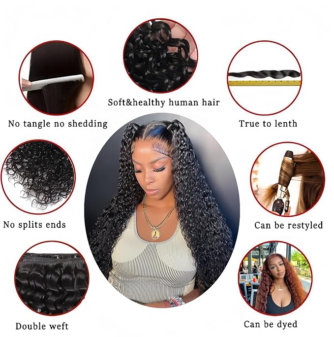 Water wave bundles 100% Unprocessed human hair bundles with Hair Extensions Natur weave color for women 100g/bundle(Natural Black, Water 22 24 26 Inch)