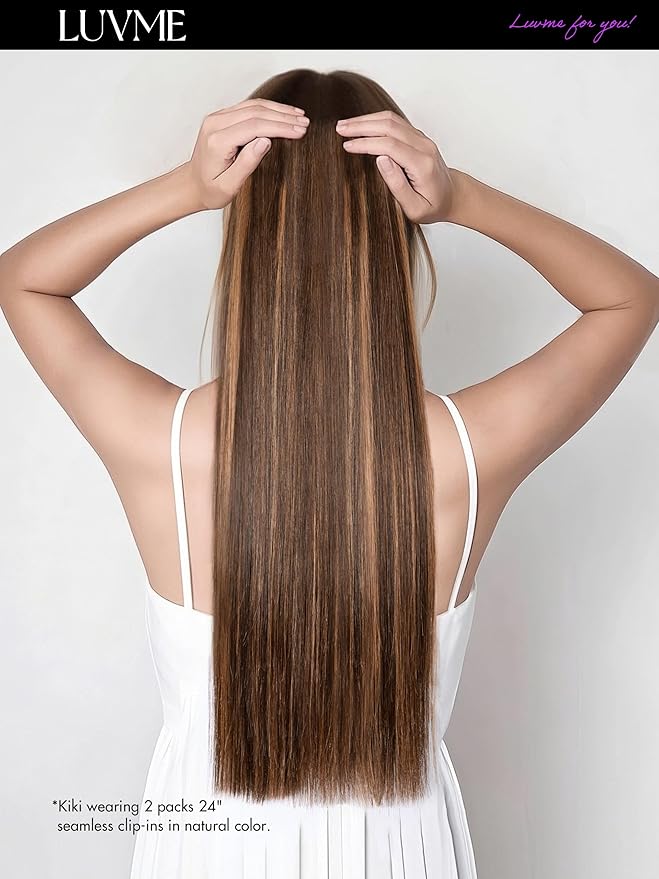 LUVME Straight Seamless 110g 7Pcs Clip in Hair Extensions Full Max with 24inch Remy Human Hair Extensions, Highlight Color 100% Real Soft