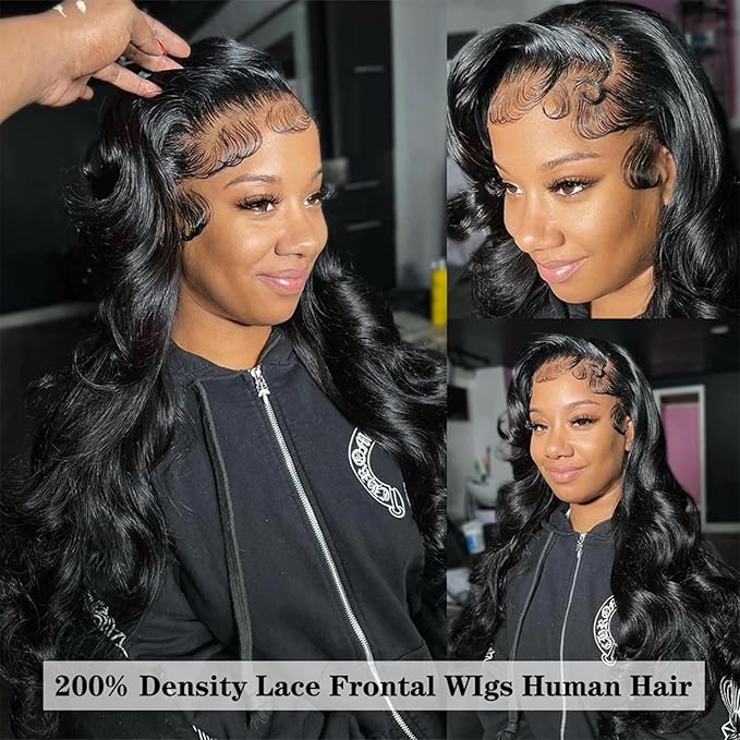 Body Wave Lace Front Wigs Human Hair 200% Density 12A Body Wave Glueless Wigs Human Hair Pre Plucked 13x4 HD Transparent Full Lace Frontal Wigs Human Hair for Black Women 3X Longer Lifespan (32 Inch)