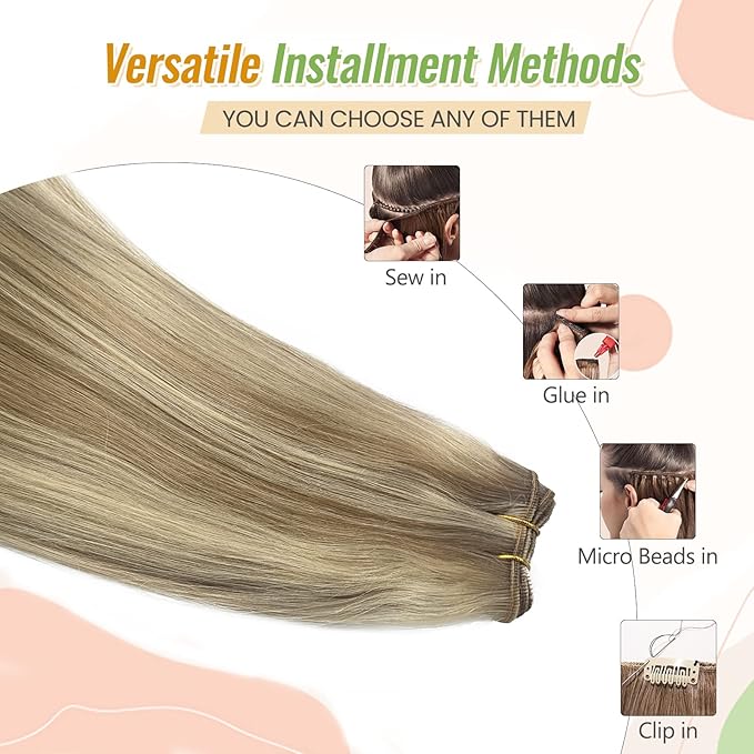 Licoville Hair Weft Extensions Human Hair Light Ash Blonde and Platinum Real Human Hair Bundles Sew in Hair Extensions Straight 22 Inch 120G Thick and Full Blonde Highlight Hair Wefts for Women