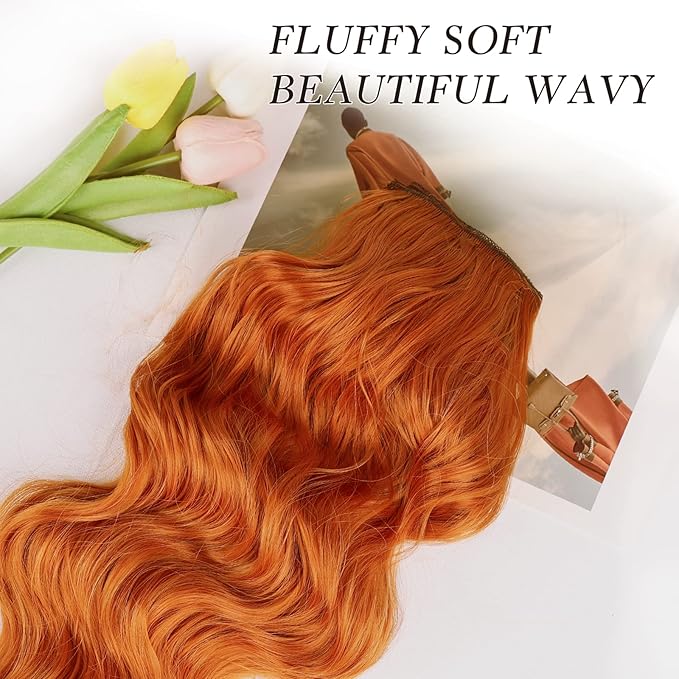 NAYOO Clip in Hair Extensions for Women 20 Inch Long Wavy Curly Ginger Orange Hairpieces Full Head Synthetic Hair Hairpieces (6PCS, Ginger Orange)