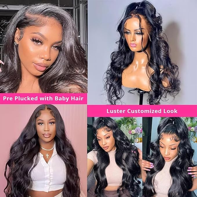 20 Inch 13x6 Body Wave Lace Front Wigs Human Hair Pre Plucked 180% Density HD Transparent Lace Frontal wig For Women Body Wave Wigs With Baby Hair