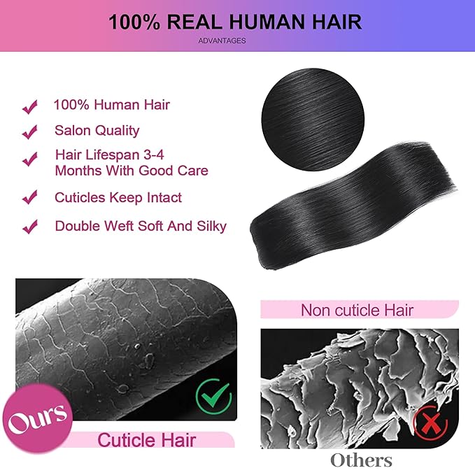 Clip in Hair Extensions Real Human Hair, 18 Inch 100g, 1B Natural Black, Invisible Seamless Straight Remy Human Hair Clip in Extensions for Women 8pcs Per Set with Double Weft