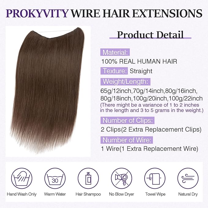 Halo Hair Extensions Real Human Hair,Halo Hair Extension 100% Human Hair,Wire Hair Extensions,Thicker Natural Brown 16inch/80g