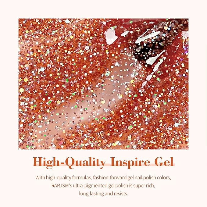 RARJSM Glitter Gel Nail Polish Rose Gold Sparkly Iridescent Rainbow Shimmer Clear Pink Holographic Nail Gelpolish Soak off L e d U V Curing Required 15ml High Pigments Gel for Home Manicure Nail Art