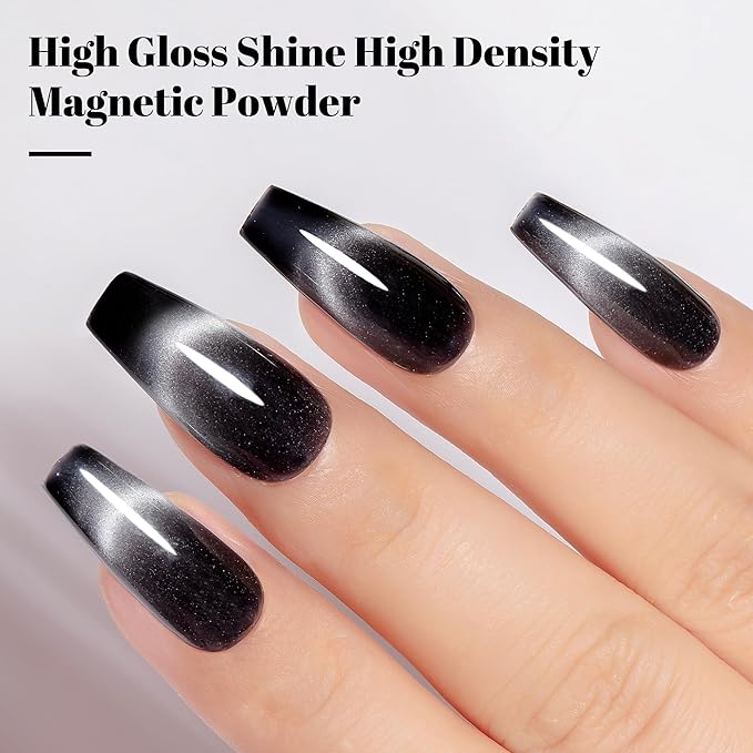 YTD Likomey Cat Eye Gel Nail Polish,Silk Glass 15ml Black Magnetic Shimmer Glitter Moonlight Jelly Shiny Salon Home Fall Winter UV Color Varnish with Magnet Stick,HEMA Free TPO Free,MY501