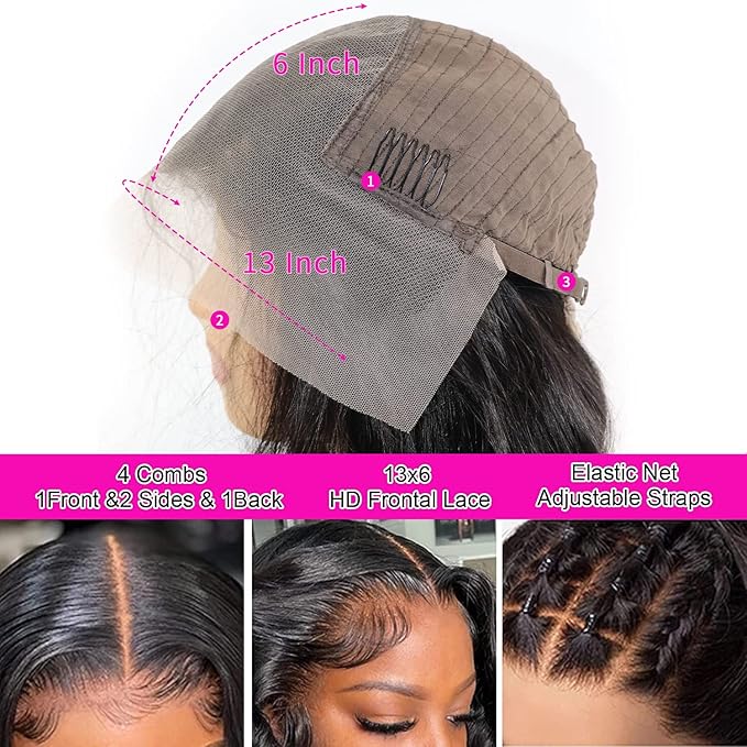 Aicrelery 28 Inch 13x6 Body Wave Lace Front Wigs for Women Human Hair 13x6 HD Lace Front Wigs Human Hair Pre Plucked Bleached Knots With Baby Hair 180 Density Body Wave Frontal Wig (Natural Color)