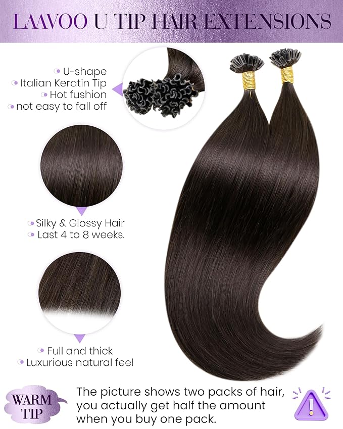 LaaVoo U Tip Hair Extensions Human Hair Brown K Tip Hair Extensions Real Human Hair Utip Hair Extension Darkest Brown 100g 100s 22Inch