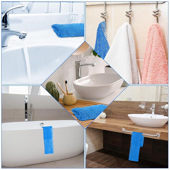 Geiserailie African Net Sponge Long Bathing Net Shower Body Scrubber Back Scrubber Skin Smoother Bathing Sponge for Daily Use or Stocking Stuffer(Light Blue)