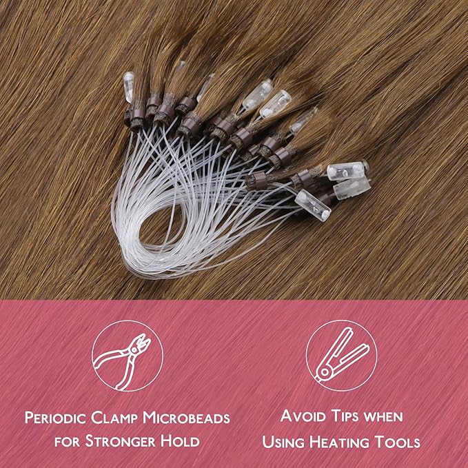 WENNALIFE Microlink Hair Extensions Human Hair, 50g 50s 22 Inch Light Auburn Brown Remy Micro Bead Hair Extensions Real Human Hair Micro Link Micro Loop Micro Ring Hair Extensions Straight Microlinks