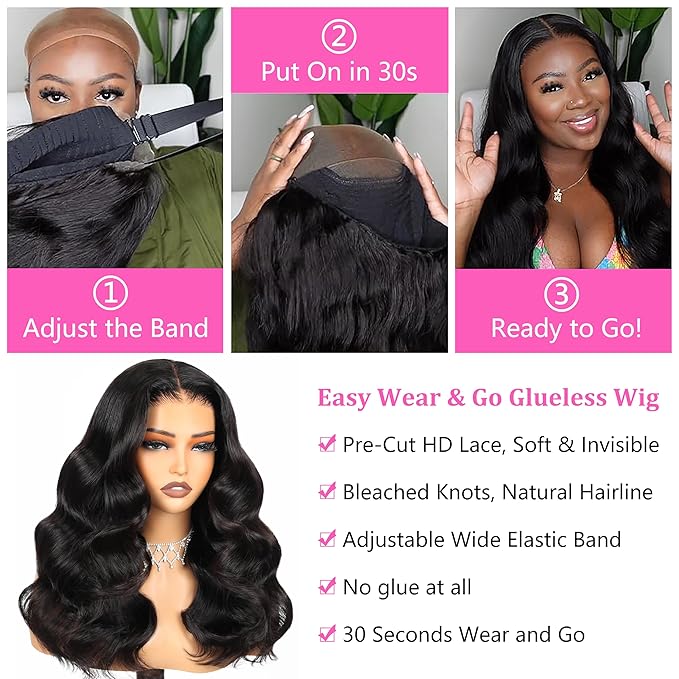 30 Inch Glueless Wigs Human Hair 7x5 Body Wave Lace Front Wigs Pre Plucked Pre Cut Unprocessed Human Hair 200% Density Natural Color for Black Women