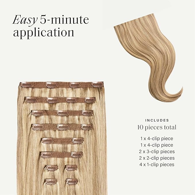 Luxy Hair 24" Dirty Blonde Highlights Classic Clip-In Hair Extensions (240 grams) 100% Remy Human Hair, Natural,Volume, 10-Piece Set, Blends Easily