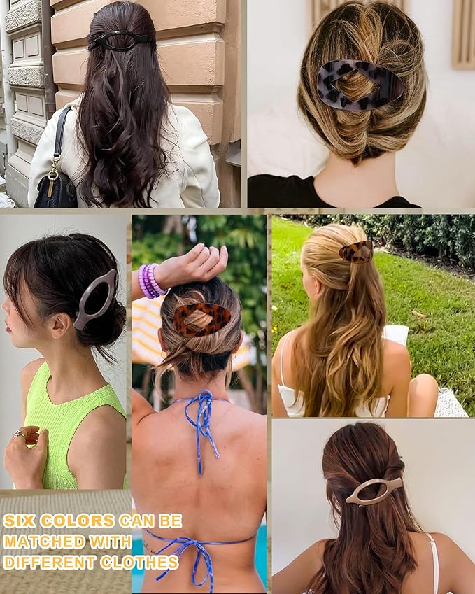 6 PCS French Flat Hair Clips for Women 2 Styles Large Matte Flat Claw Clips Strong Hold No-Slip French Hair Barrettes for Thick Thin Hair(Leopard 2 + Brown 2)