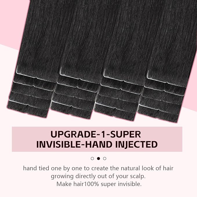 3rd-Generation Pro3.0 Invisible Tape in Hair Extensions Real Human Hair #1B Natural Black 20pcs 40g 18inch Remy Seamless Insert Hand-Tied Invisi Edge Tape ins Extensions（#1B-18inch）