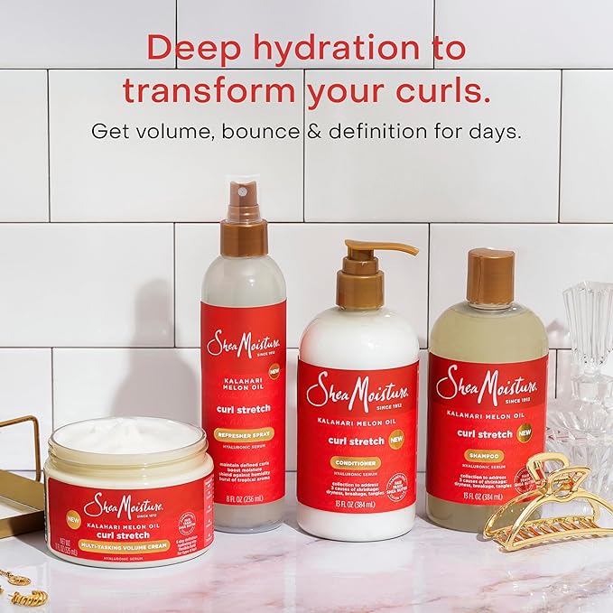 SheaMoisture Curl Stretch Multi-tasking Volume Cream Kalahari Melon Oil and a Tropical Vacation Scent With Hydrating Hyaluronic Serum, Defines Type 4 Curls For Days 11 Fl Oz