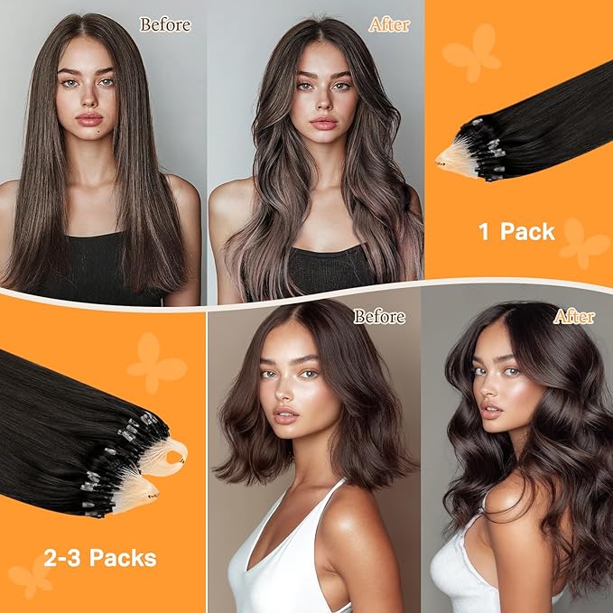 DOORES Microlink Hair Extensions Human Hair, Natural Black 20 Inch 50g/50s